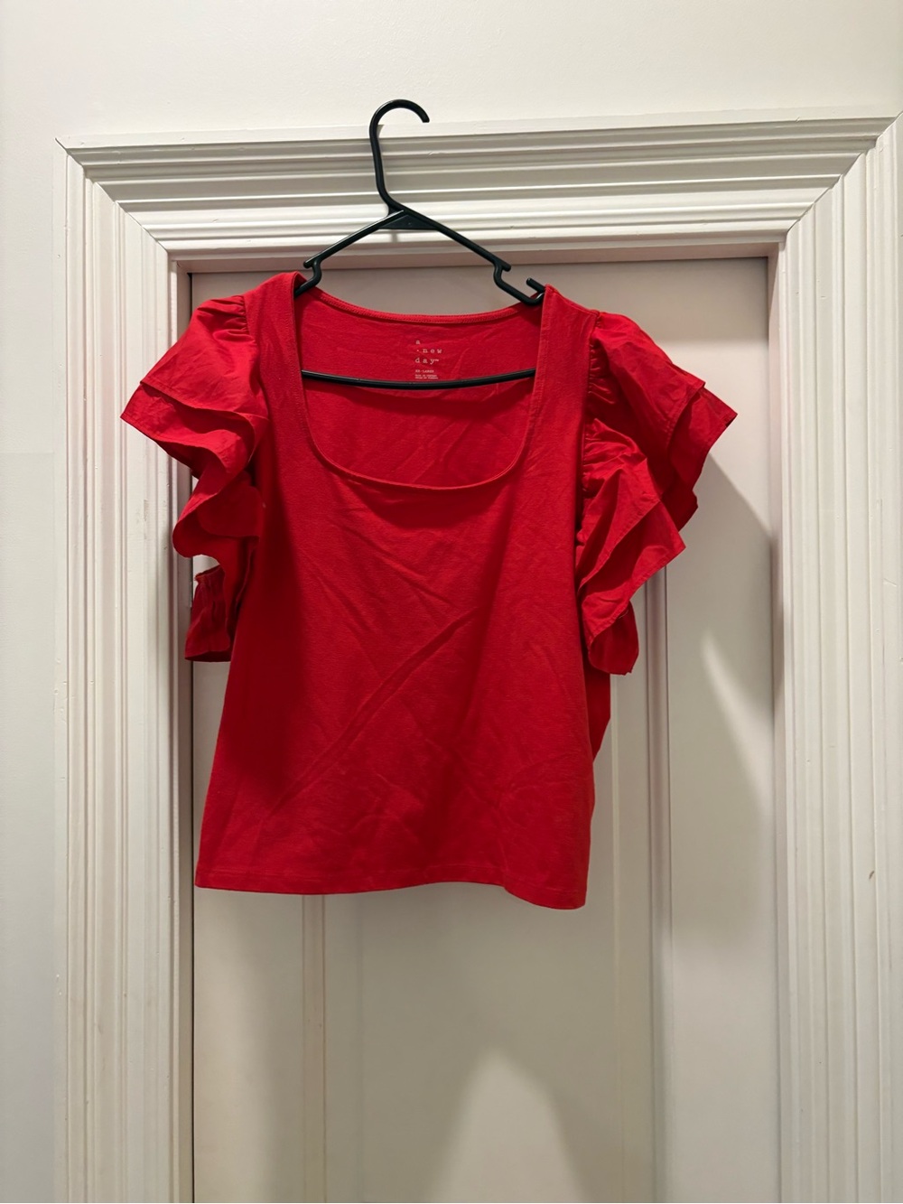 a new day Red Ruffle Sleeve Scoop Neck Top